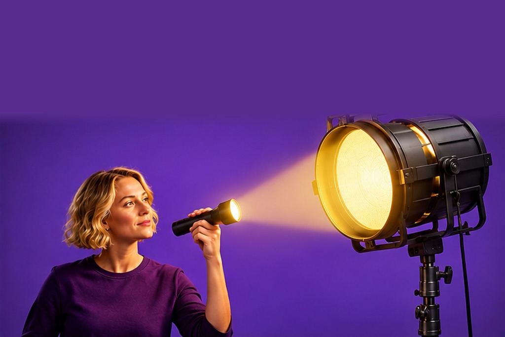 Kleine zaklamp naast een grote studiolamp