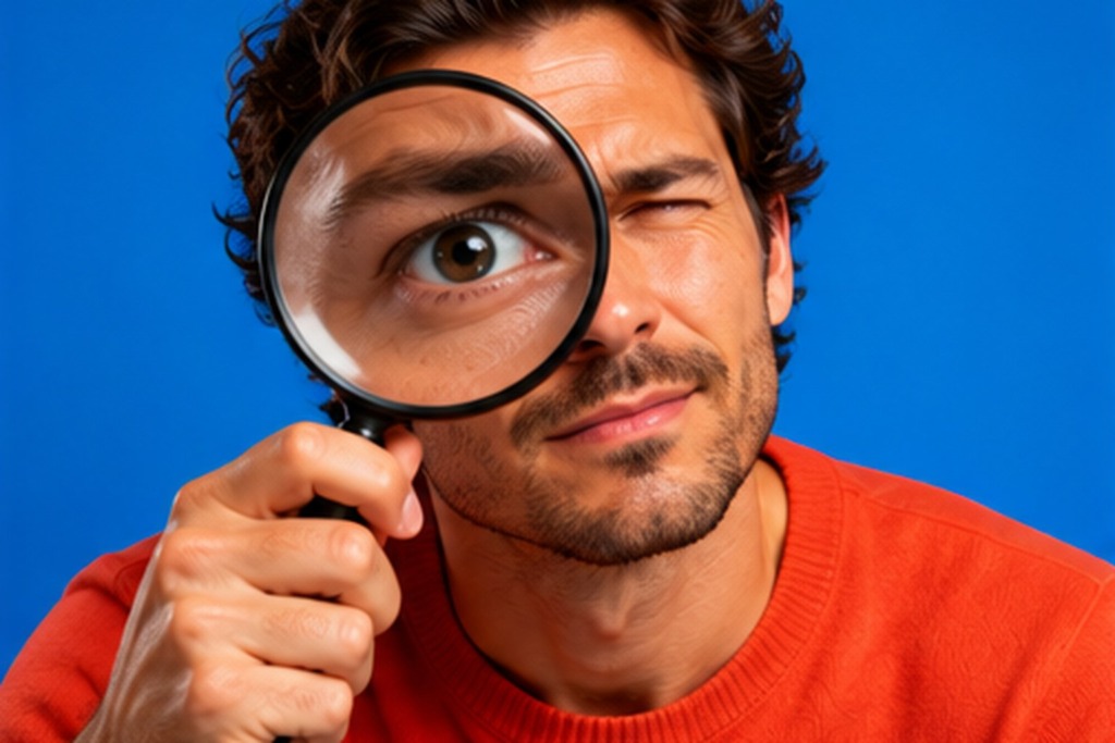 Man kijkt recht in de lens van een vergrootglas